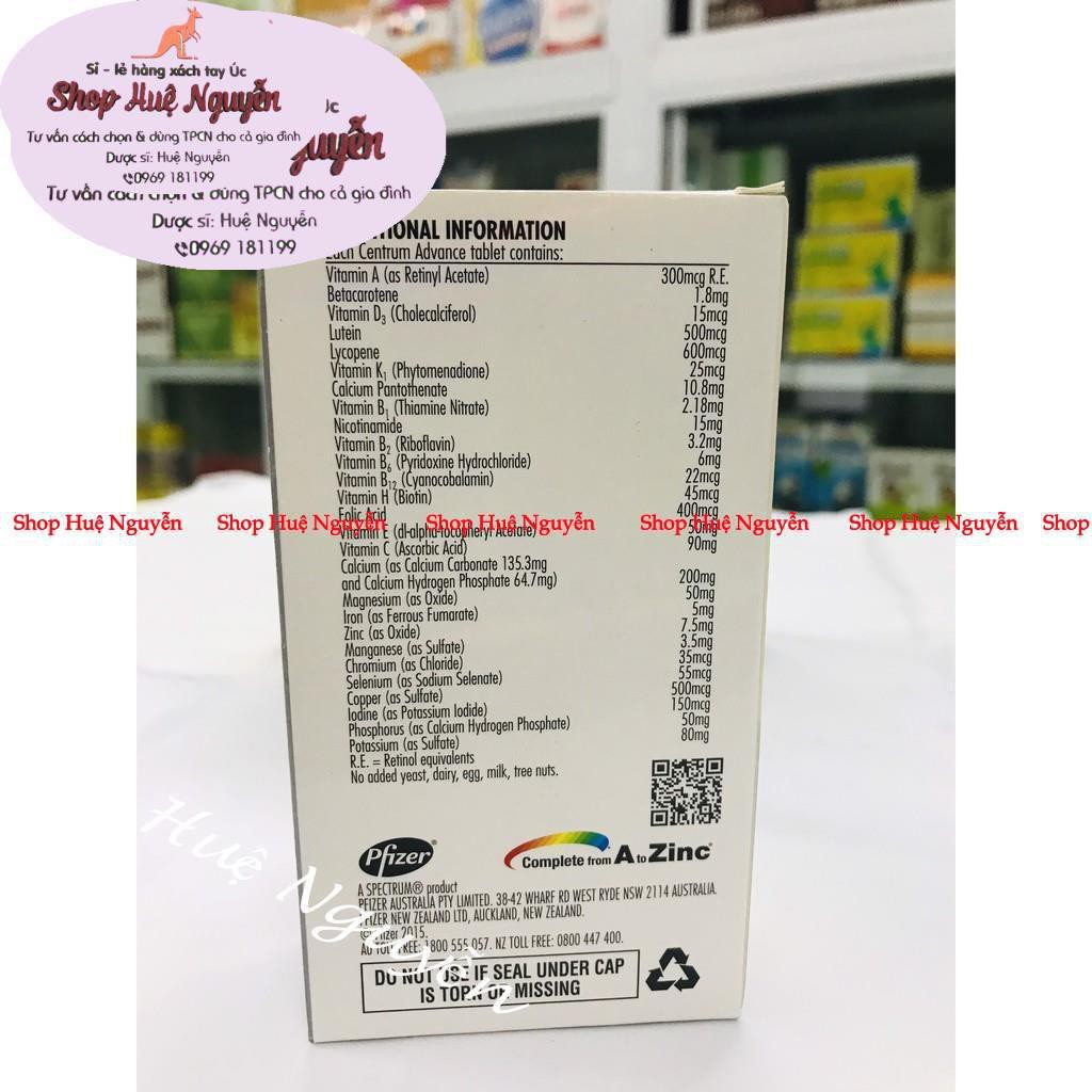 Vitamin tổng hợp Centrum Advance cho người lớn 120 viên và 100 viên