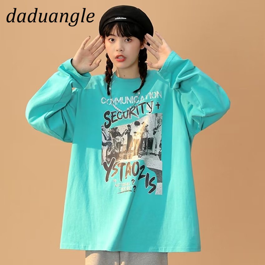 Áo thun daduhey dài tay dáng rộng in hình phong cách hiphop size lớn thời trang sang trọng 2022 mới cho nữ