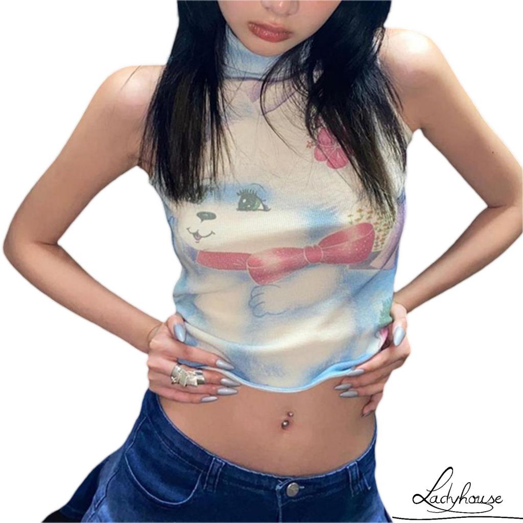 Áo Tank Top + Áo Che Cổ In Họa Tiết Chó Hoạt Hình Phối Màu Thời Trang Mùa Hè Cho Nữ