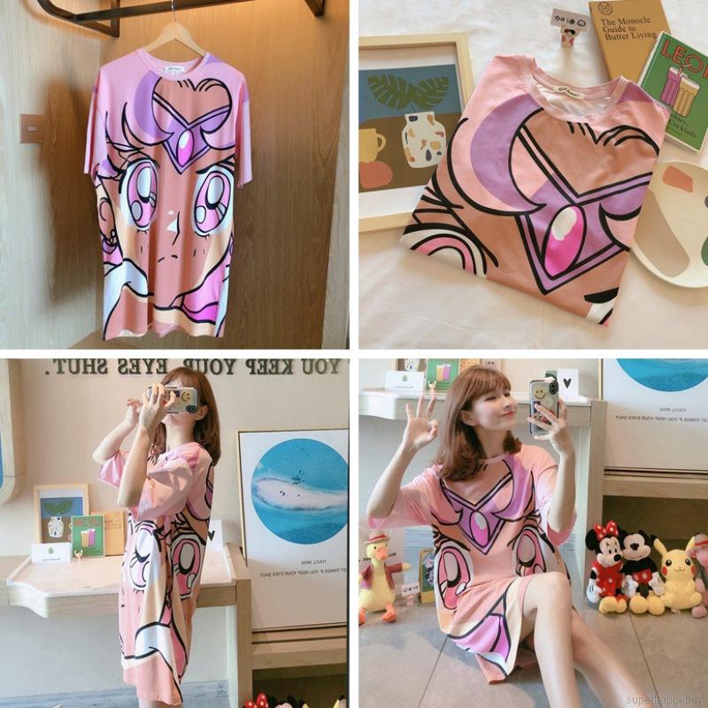 Đầm Ngủ Tay Ngắn In Họa Tiết Hoạt Hình Xinh Xắn Dành Cho Nữ | BigBuy360 - bigbuy360.vn