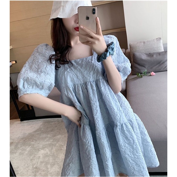 Váy nữ đẹp babydoll tay bồng cổ vuông chất liệu xốp gấm trẻ trung phong cách sang chảnh NITEHY 25