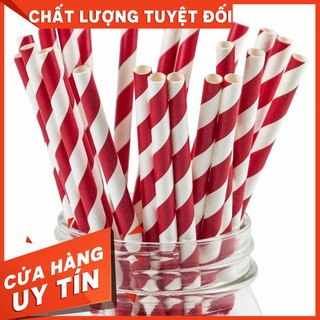 200 Ống hút giấy dùng 1 lần thân thiện môi trường-Màu trắng đỏ kích thước 197x6mm-Dùng cho mọi loại nước ngọt, cà phê