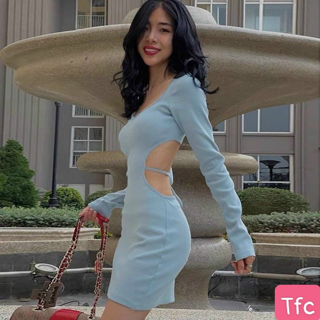 Đầm ôm body tay dài khoét eo cực tôn dáng cột dây cực sexy cho nàng đi chơi dự tiệc sang chảnh dễ thương