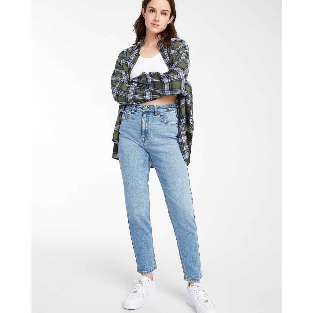 Quần Mom Jeans Nữ Lưng Cao Xanh Wash M-01B