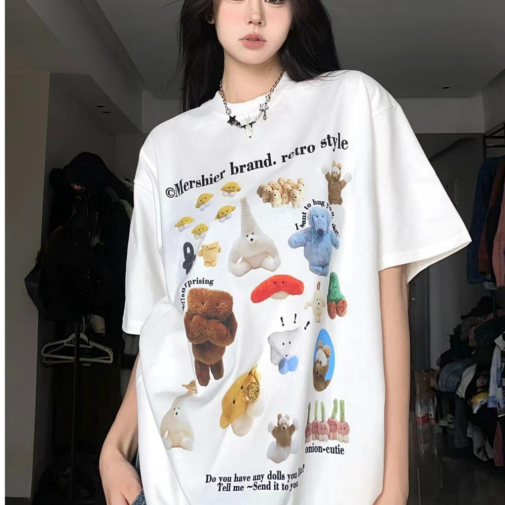 HIIXIIVI Áo Thun 100% cotton Tay Ngắn Cổ Tròn Thời Trang Mùa Hè Phong Cách Hàn Quốc Cho Nữ