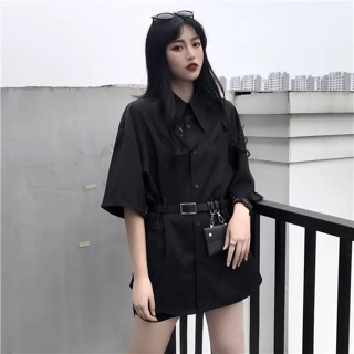 (Co san) Áo sơ mi ulzang đai lưng và túi ( ảnh thật 3 ảnh cuối )