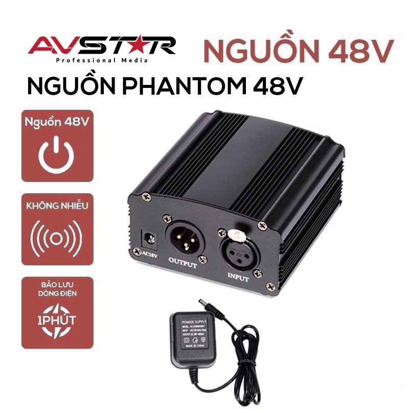 Nguồn Phantom 48V Cấp Điện Cho Mic Thu Âm Livestream Hát Karaoke Online Chính Hãng Cao Cấp Bảo Hành 6 Tháng