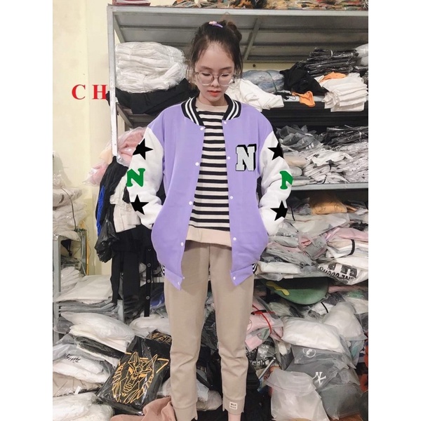 Áo Bomber Nam Nữ N Tay SAO☘️ Chất nỉ cotton tàu dầy đẹp mịn ko xùKhoác nam nữ Unisex thu đôngJacket bóng chày thu đông