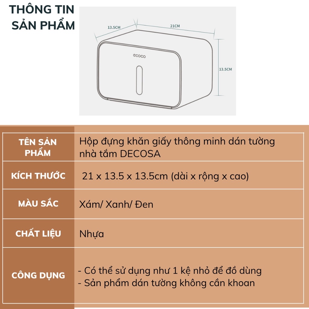 Hộp đựng khăn giấy thông minh dán tường nhà tắm DECOSA