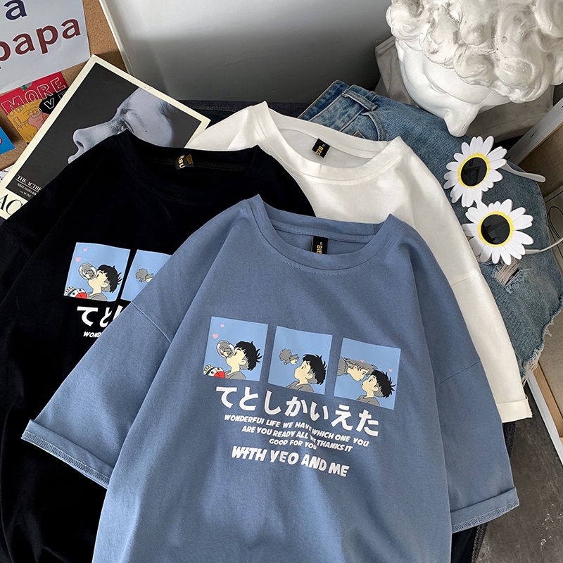 Áo thun ngắn tay cổ tròn có in hình phong cách Hàn Quốc | BigBuy360 - bigbuy360.vn