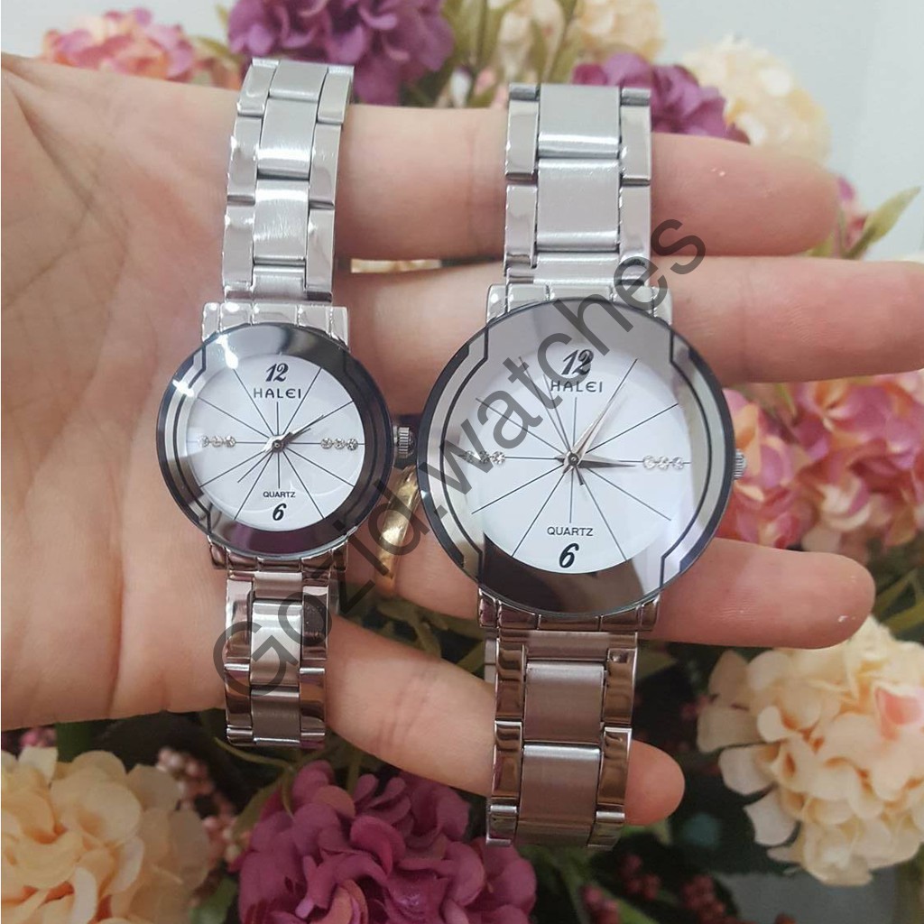 Đồng hồ đôi HALEI 8119 dây thép đặc mặt kính chống xước kiểu dang thanh lịch -Gozid.watches