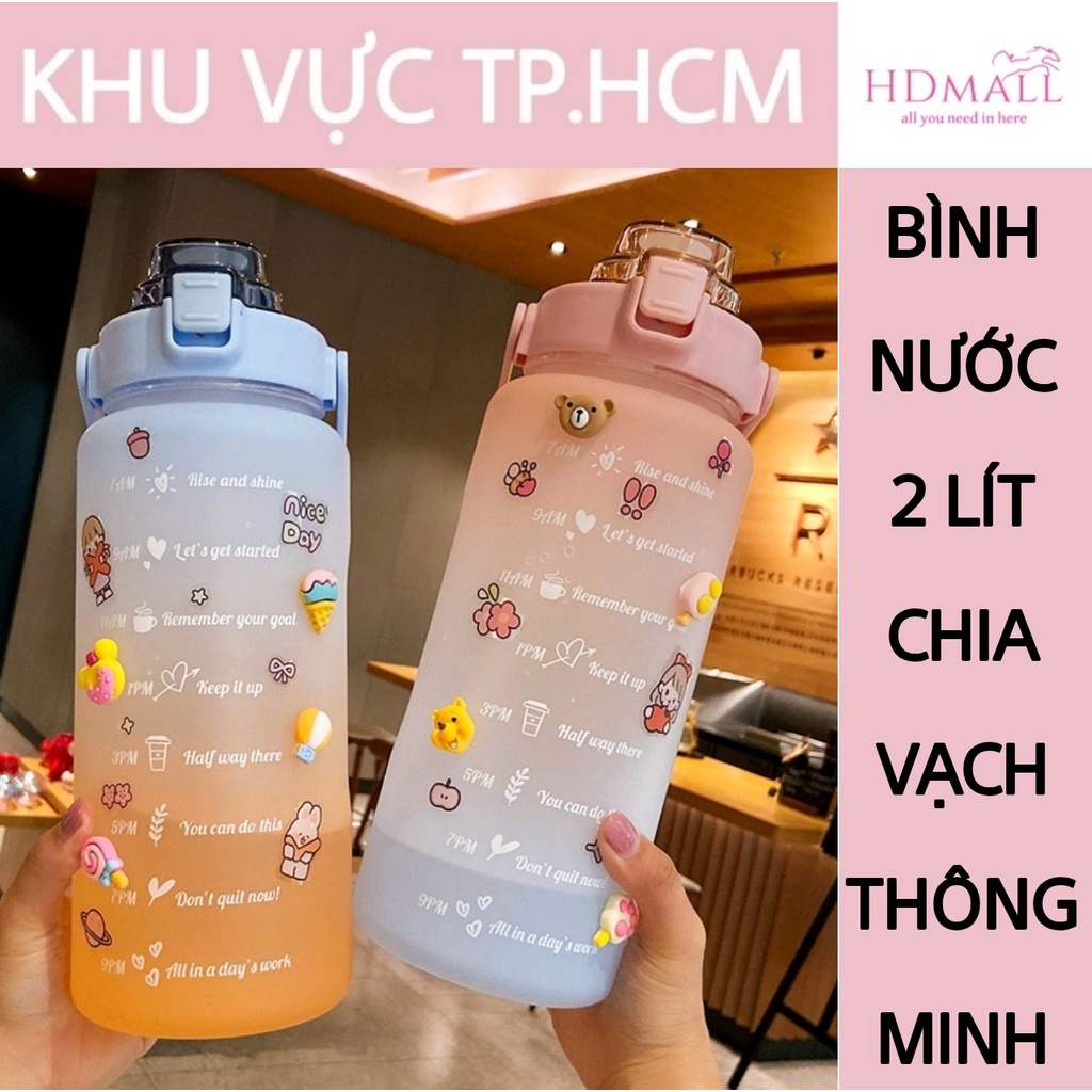 Bình Đựng Nước 2 Lít Siêu To Khổng Lồ Dễ Thương Có Vạch Nhắc Nhở Uống Nước Mỗi Ngày