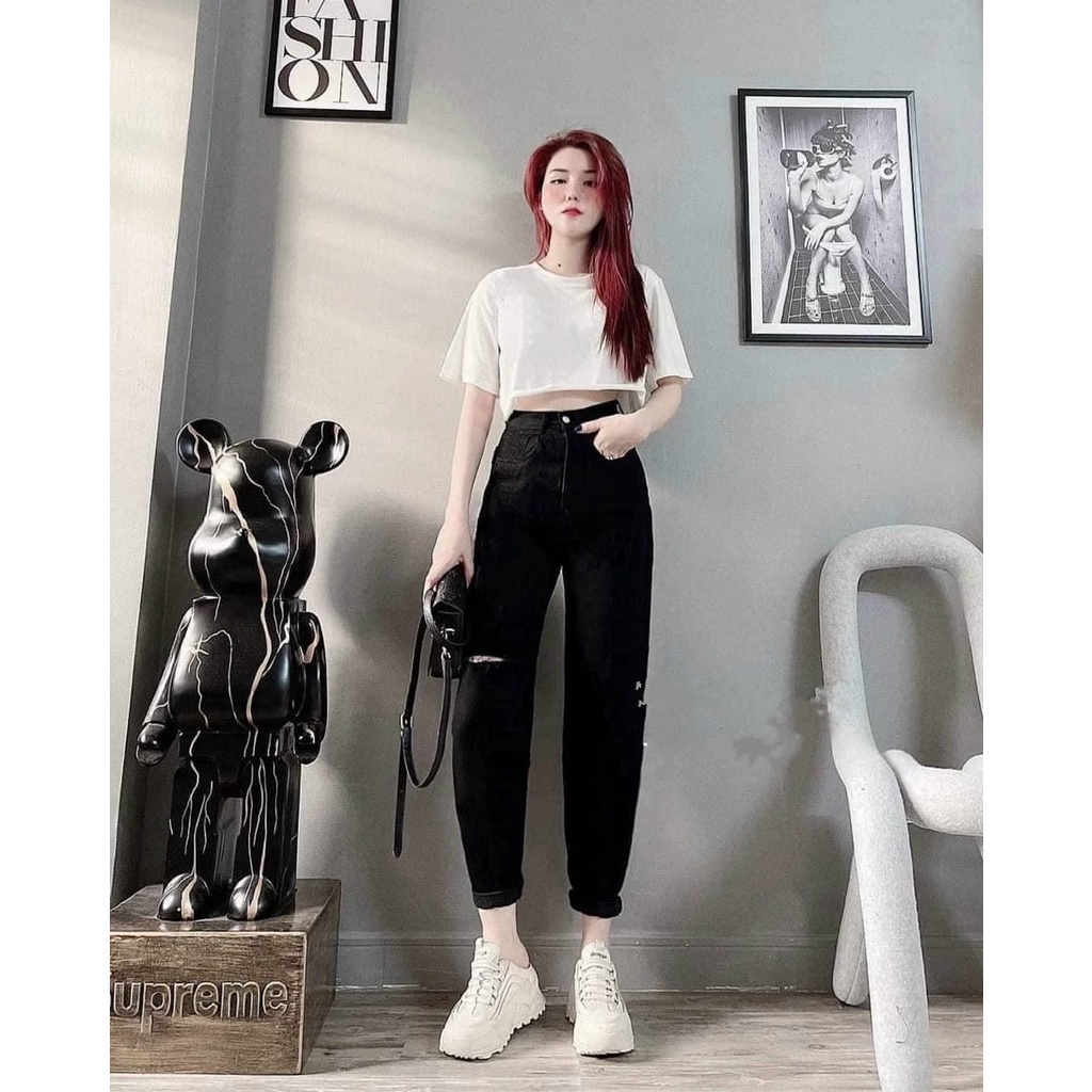 Quần Baggy Jean Nữ MunMunStore Quần Baggy Suông Nữ Cạp Cao Hack Dáng Chát Jean Cáo Cấp133
