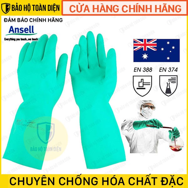 (GIÁ SỐC CHÍNH HÃNG!!) Găng tay chống hóa chất, chống axit H2SO4 96% nhập khẩu Ansell 37-176 (Thương hiệu Úc)