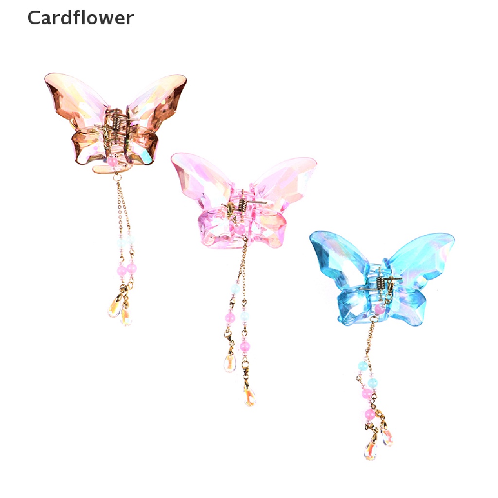 &lt; Cardflower &gt; Kẹp Tóc Càng Cua Tua Rua Pha Lê Hình Bướm Chống Trượt