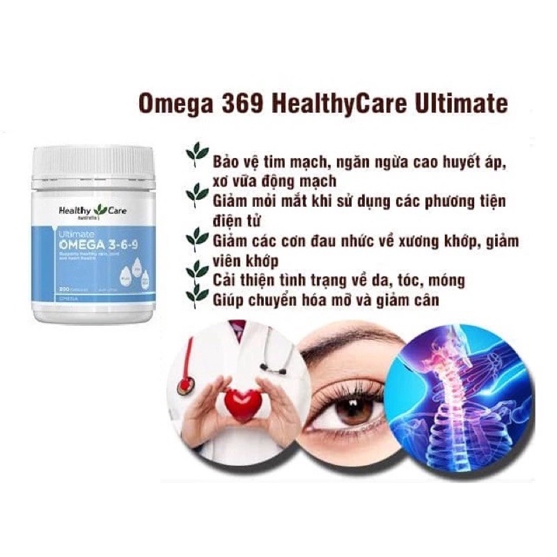 Viên uống Omega 3-6-9 Healthy Care Úc bảo vệ thần kinh, tăng trí nhớ hộp 200 viên - CO105