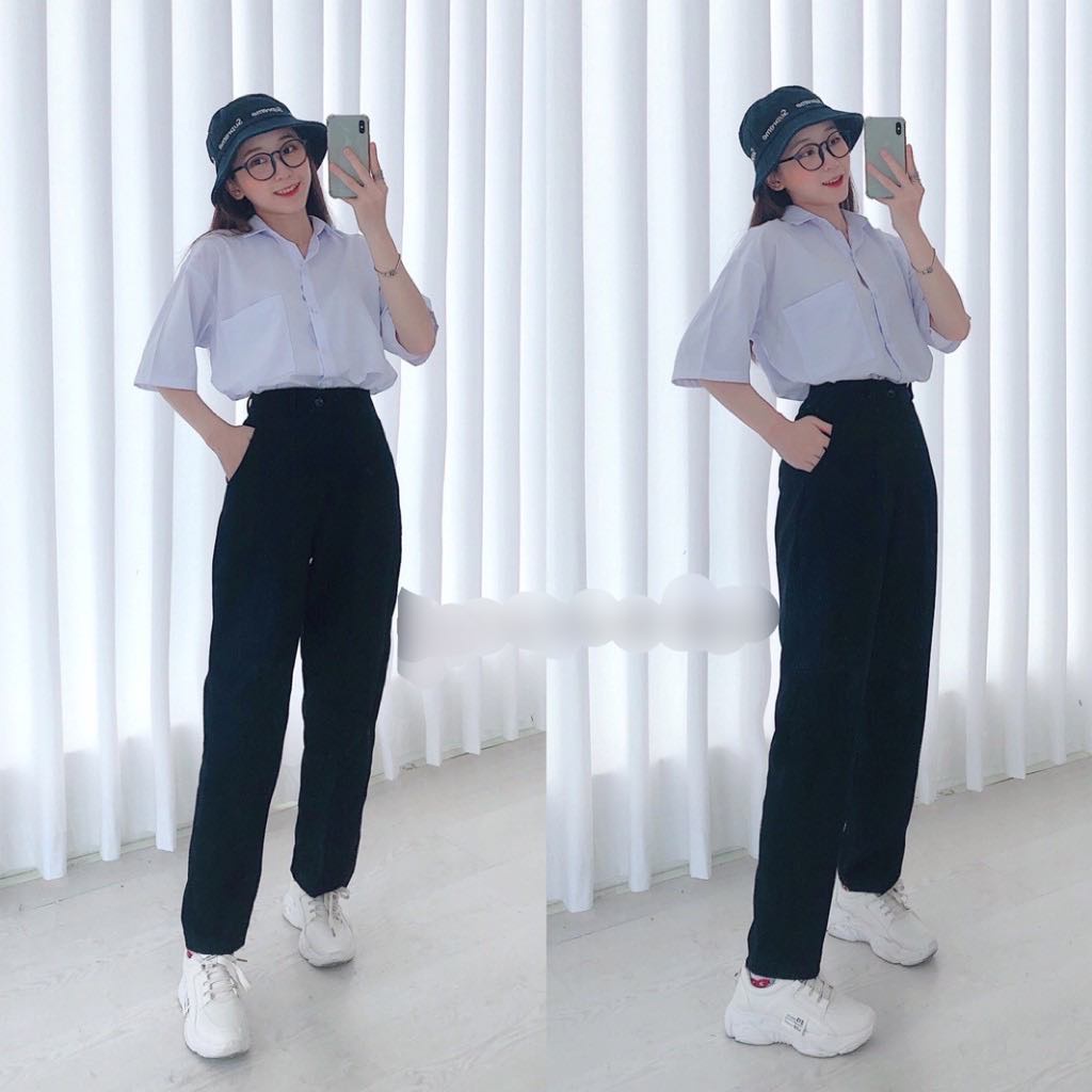 Quần vải nữ công sở dáng baggy, mặc đi học đi làm chất vải tuyết mưa không nhăn ống đứng