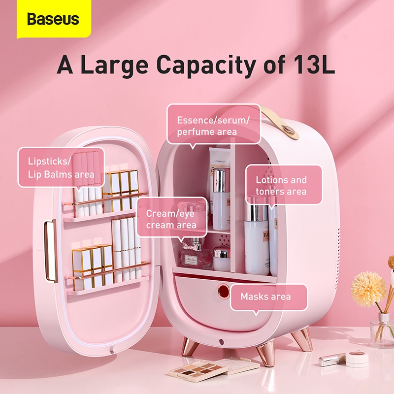 Tủ Lạnh Mini Baseus 13L 2 Chiều Lạnh Nóng Chuyên Để Mỹ Phẩm Có Gương Dễ Dàng Mang Đi Du Lịch, Picnic - Toplink