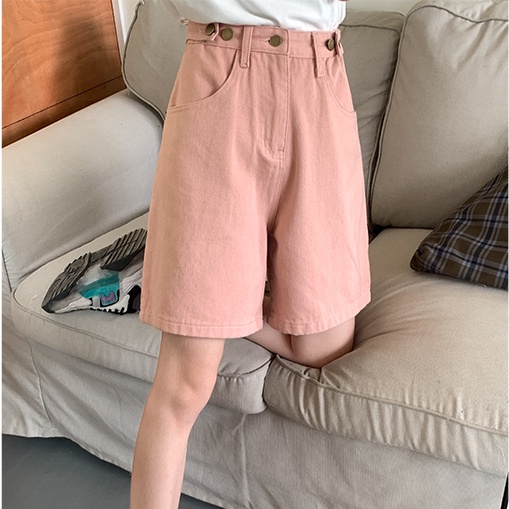 Quần short denim SUXI lưng cao màu trơn thời trang cho nữ