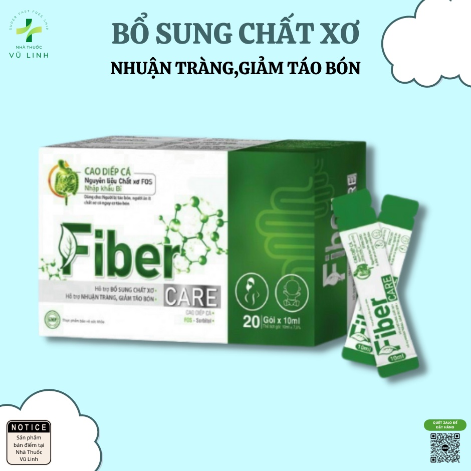 (CHÍNH HÃNG) Fiber Care Hộp 20 gói bổ sung chất xơ giúp nhuận tràng, giảm táo bón, phù hợp cho cả người lớn và trẻ em