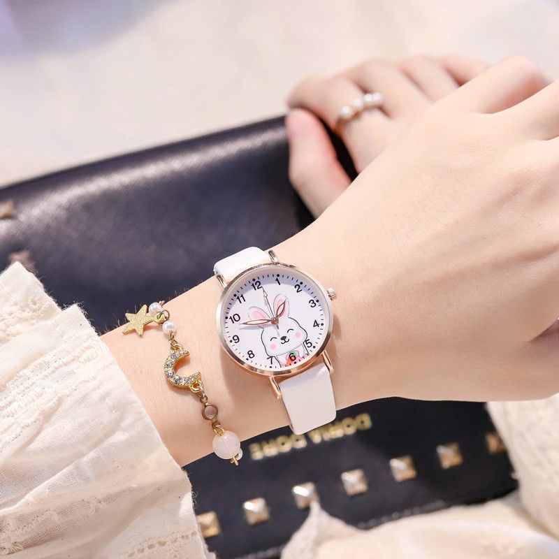 Đồng hồ hình thỏ con chống nước phối dây da đáng yêu dành cho bé gái