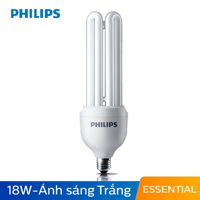 Bóng đèn Compact 3U tiết kiệm điện Philips Essential 18W 6500K E27 - Ánh sáng trắng - chính hãng có sẵn