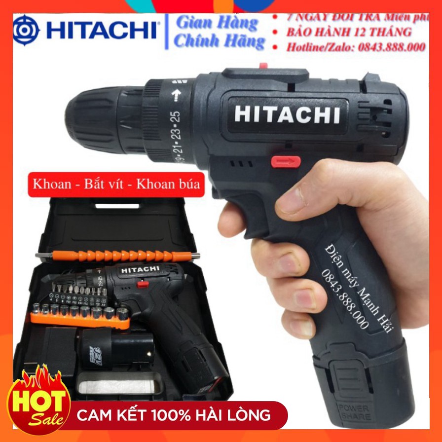 [CHÍNH HÃNG] Máy khoan pin HITACHI 12V, Bắn Vít, Vặn vít - Khoan cầm tay 2 cấp tốc độ, 100% đồng, Siêu bền, Có Đèn Chính