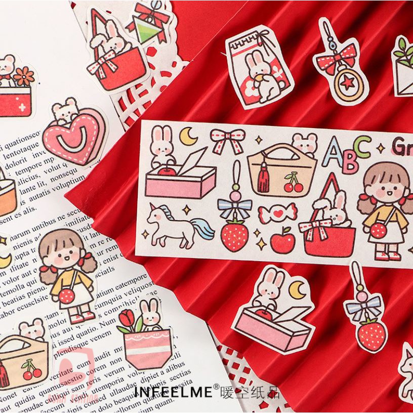 Sticker dán masking tape Girl's happy day tấm to 6cm x 35cm | BST001