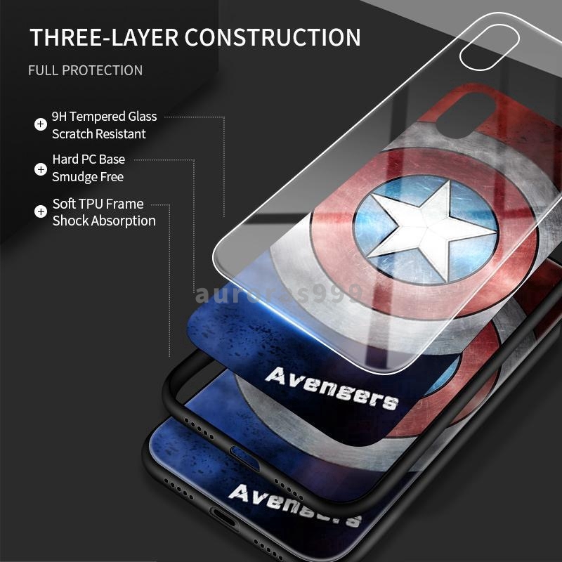 Ốp điện thoại với kính cường lực và hình cái khiên của Captain America phù hợp với Rog Phone 2