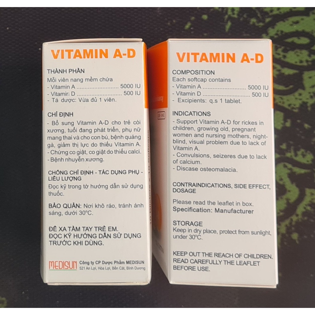 Vitamin A-D (Hộp 100 viên) - Bổ sung Vitamin A và Vitamin D trong trường hợp hiếu hụt