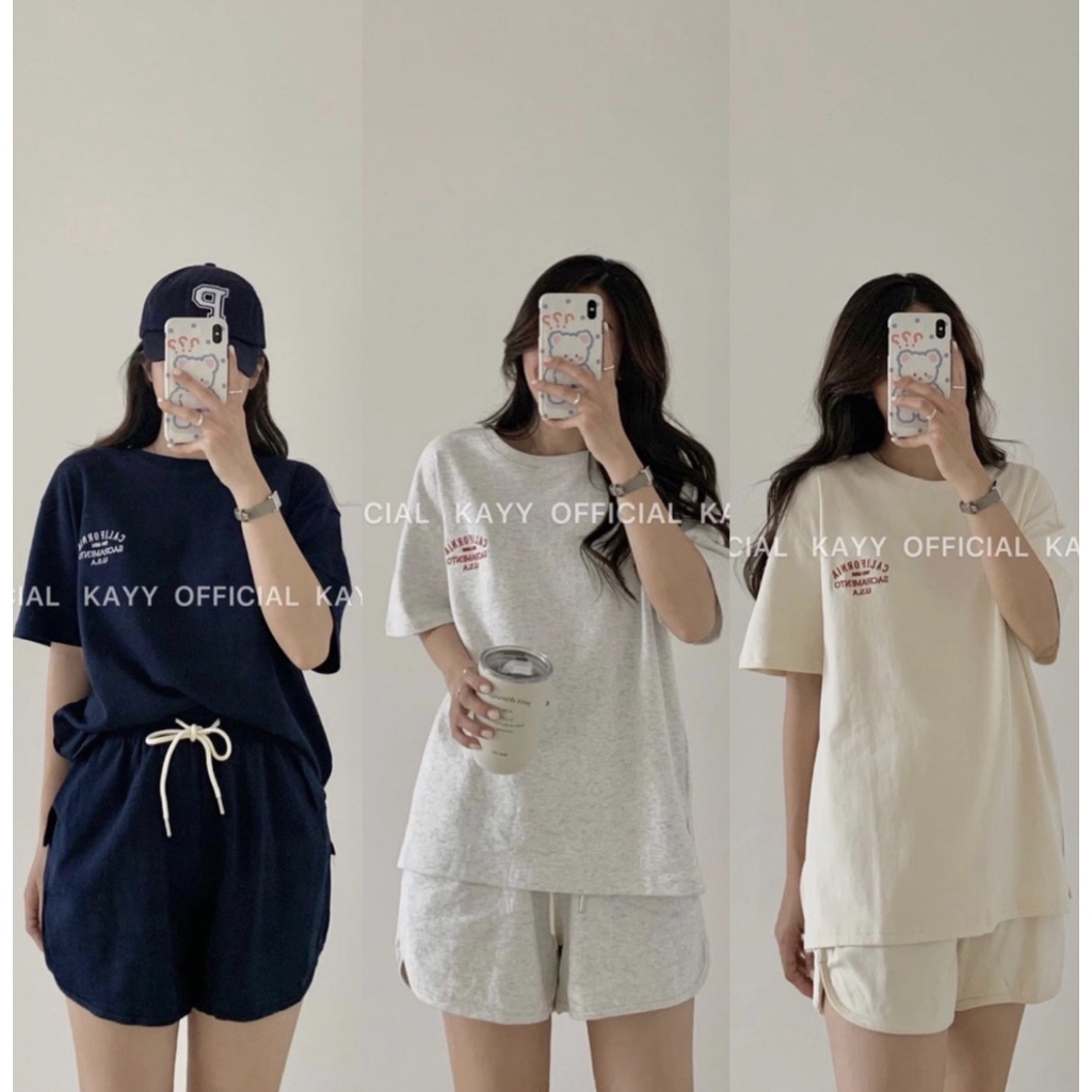 Set đồ quần short áo phông form rộng tay lỡ 🌸 Bộ thun chữ nữ