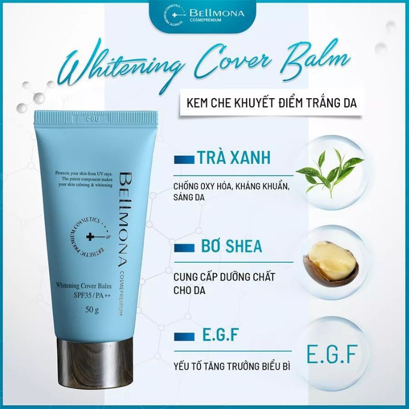 [FOLLOW GIẢM 20K]Kem che khuyết điểm chống nắng dưỡng trắng, làm dịu da nhạy cảm Bellmona Whitening Cover Balm 35/ PA ++ | BigBuy360 - bigbuy360.vn