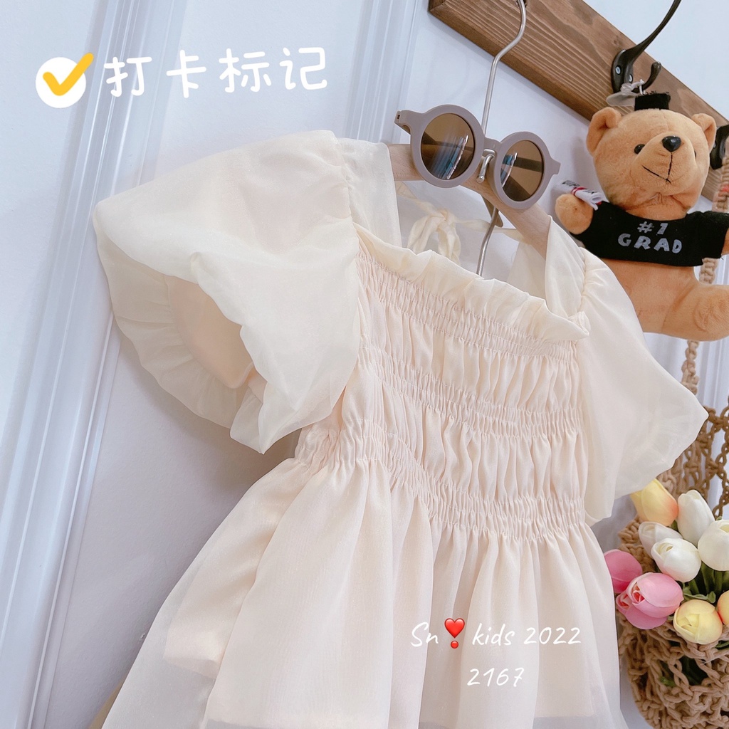 Bộ đồ bé gái chun ngực tay bồng tơ lụa 2 lớp kết hợp quần thô mềm cao cấp từ 8-28kg