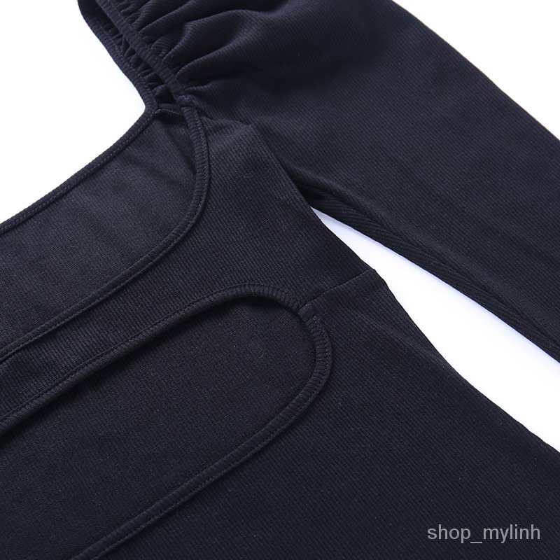 Đầm body hở lưng cổ vuông tay dài