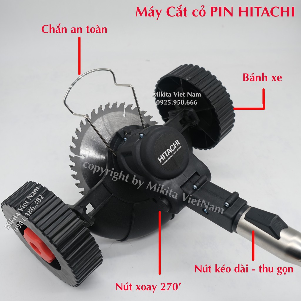 Máy cắt cỏ dùng pin HITACHI 199V - Tặng Bộ dụng cụ thuận tiện cho gia đình dọn vườn