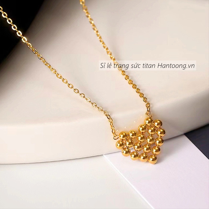 Dây chuyền nữ bằng titan không gỉ mạ vàng 18k hình trái tim xinh xắn dễ thương