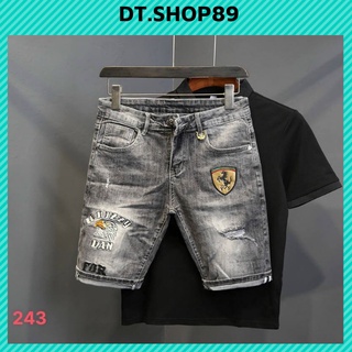 Quần short jean nam co giãn, Quần đùi thêu logo chất bò cao cấp  thời trang DT.SHOP89