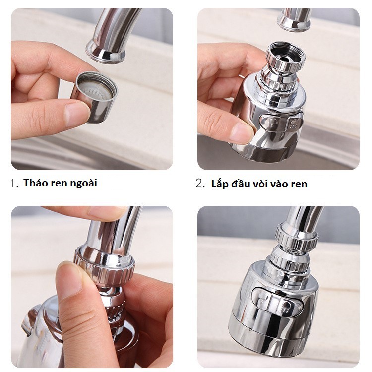 Đầu vòi tăng áp , tạo bọt cho vòi nước rửa bát, lavabo 2 chế độ nước xoay 360 độ linh hoạt