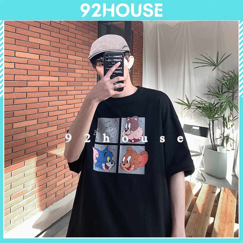 Áo thun tay lỡ unisex mèo tom chuột jery ulzzang freesize / Áo phông rộng
