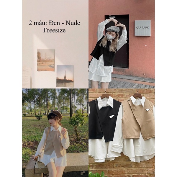 [ Ảnh thật ] ÁO SƠ MI DÁNG RỘNG KÈM GILE CÀI VẠT CHÉO | BigBuy360 - bigbuy360.vn