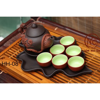 Ấm trà⚡️BÁT TRÀNG⚡️Ấm chén, tách trà, ly men tử sa đĩa lá kim cao cấp giá rẻ HH-08