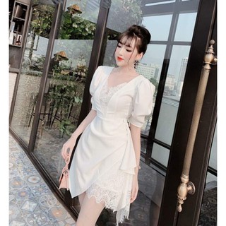 Đầm xòe phối ren thiết kế cao cấp tay búp sang chảnh + Ảnh thật