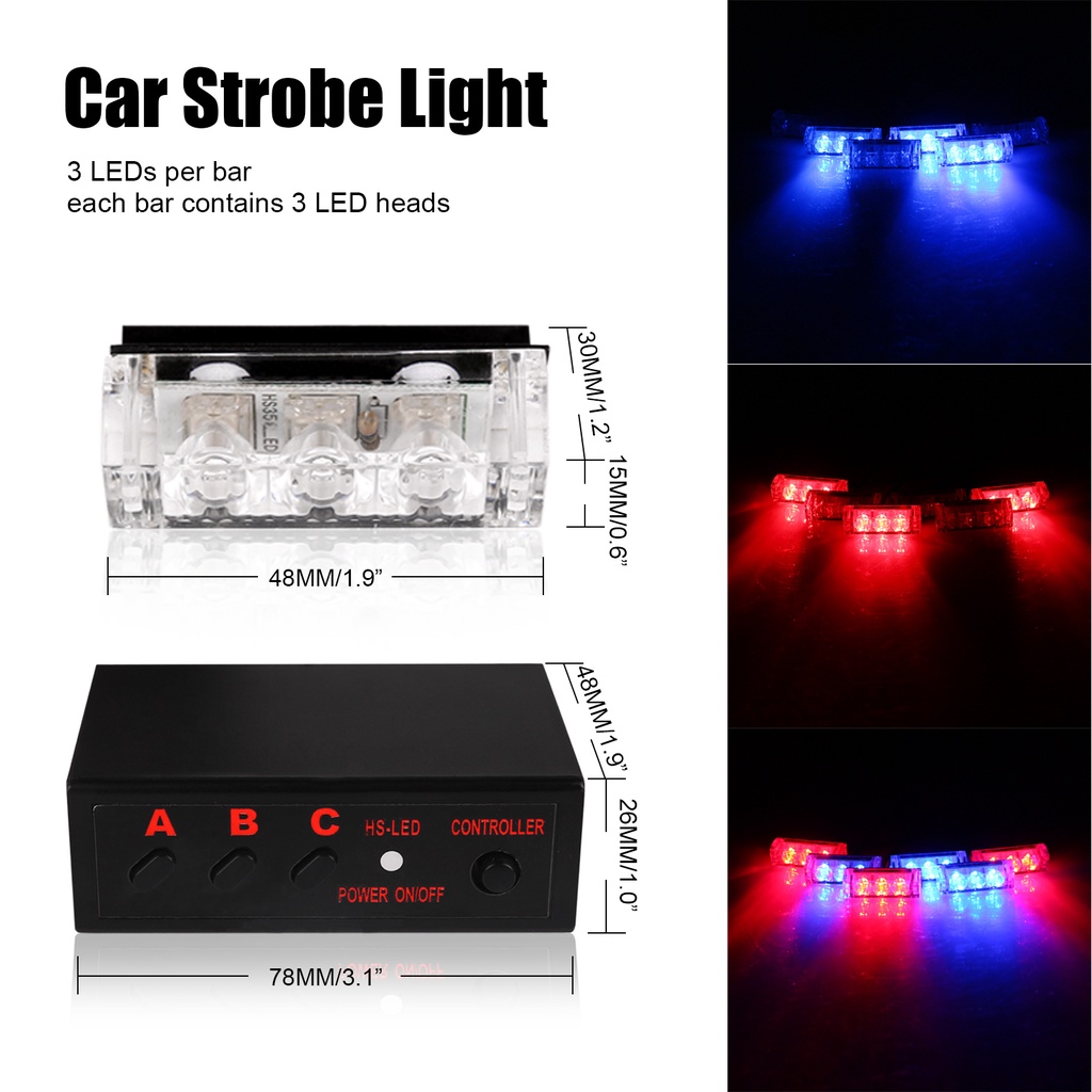 Đèn Nhấp Nháy 6 Trong 1 12V Siêu Sáng Có Giác Hút Điều Chỉnh Được Cho Xe Hơi / Xe Máy