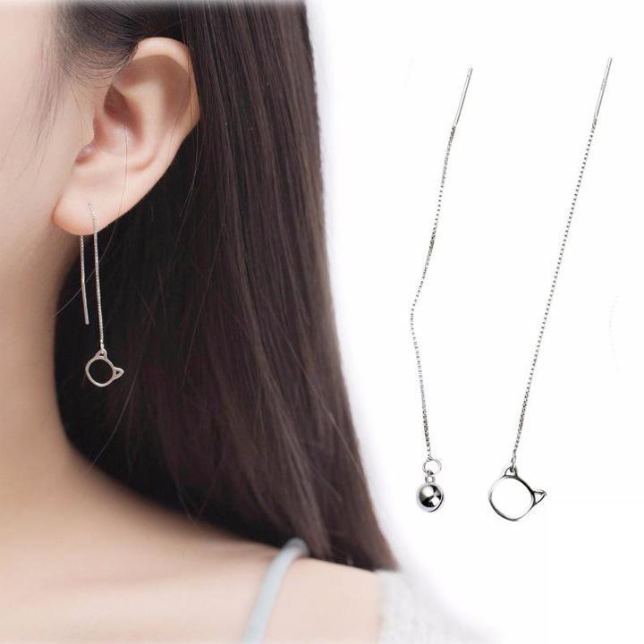 Bông tai mèo lục lạc Khuyên tai bạc nữ quà tặng xinh xắn dễ thương