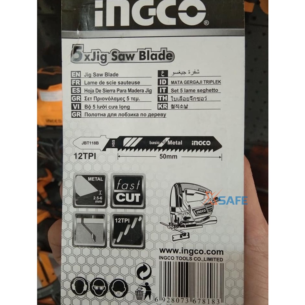 Bộ lưỡi cưa lọng kim loại INGCO JBT118B chất liệu HSS, bộ răng gợn sóng, mịn, dùng cắt tấm kim loại dày vừa (2,5-6mm)
