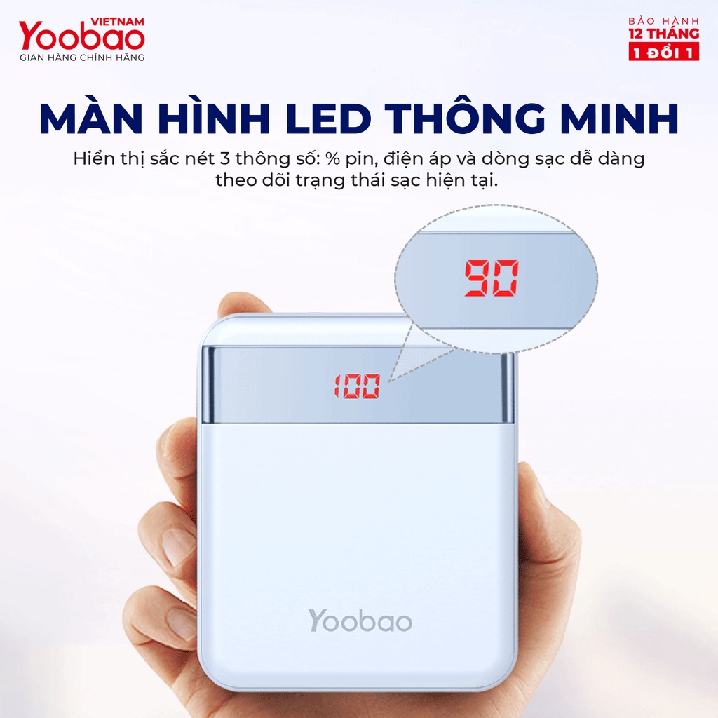 Pin sạc dự phòng 10000mAh YOOBAO M4Pro 2 cổng USB có đèn pin LED