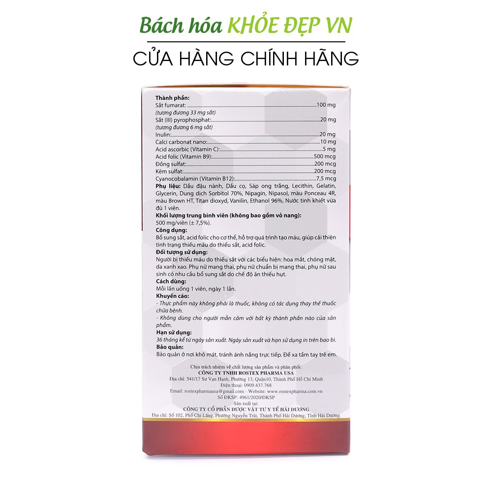Viên uống bổ máu bổ sung Sắt, Acid Folic cho người thiếu máu, chóng mặt, da xanh xao - [Fevitt Nano 4 mắt 100 viên]