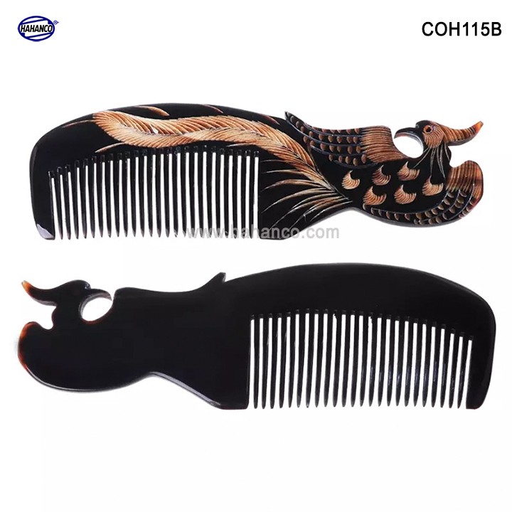 Lược sừng đen hình Phượng (Size: L - 18cm)  Quà tặng rất đẹp -COH115B- Horn Comb of HAHANCO - Chăm sóc tóc