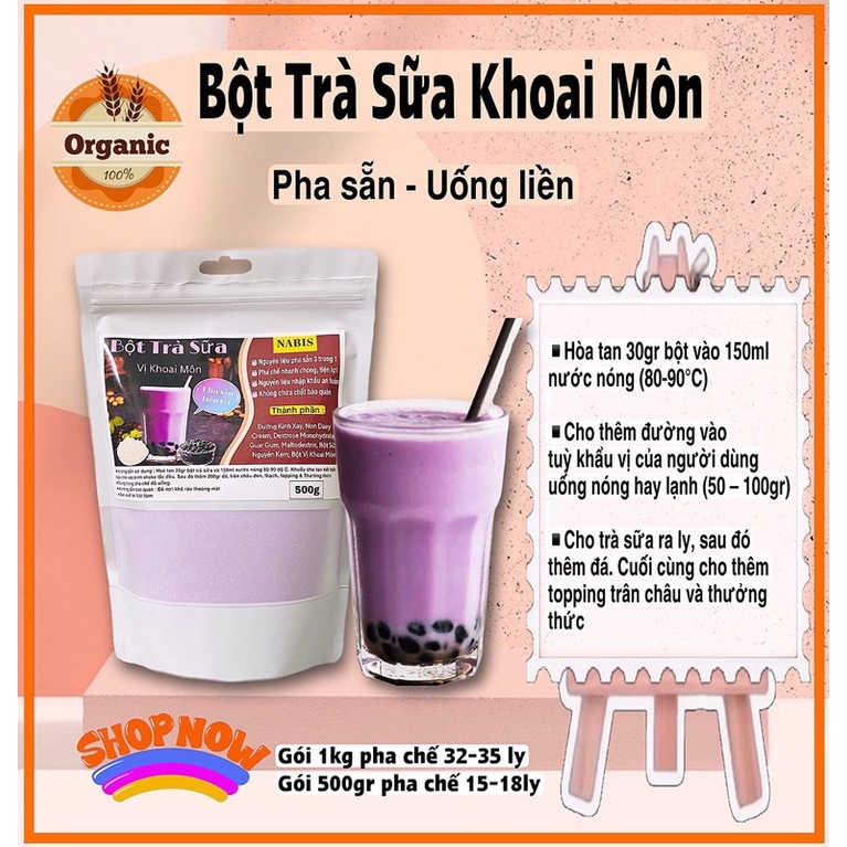 Bột trà sữa Vị Khoai Môn NABIS. PHA SẴN cực nhanh, uống liền tiện lợi. Tặng 1 gói trân châu 150gr