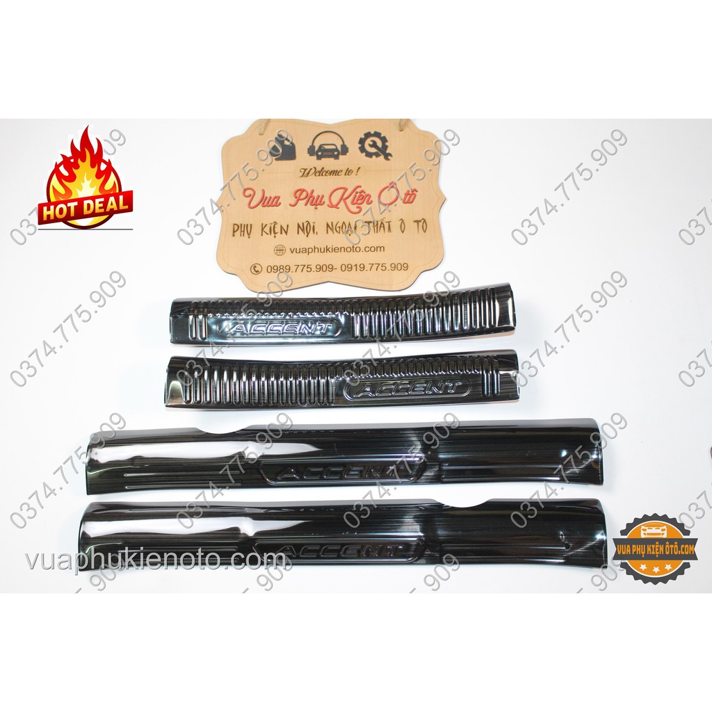 Ốp bậc cửa titan Huyndai Accent 2018- 2020 cao cấp - Bộ 8 miếng trong ngoài  +Tặng 2 cuộn 3M 2,5 cm*3 mét